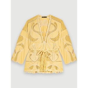 NWT $685 MSRP Maje Embroidered Kimono Jacket US LARGE /‎ FR 40 - Jaune Banane